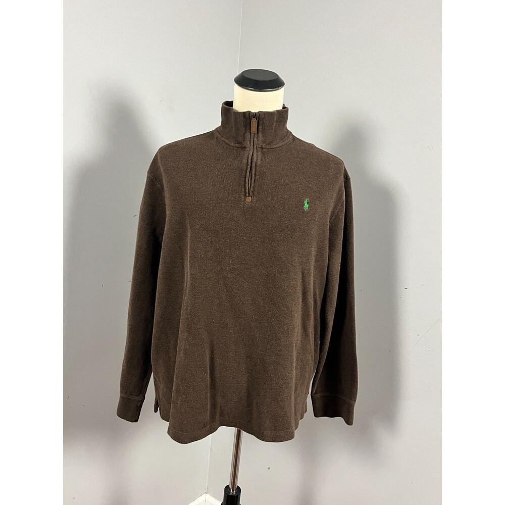Polo Ralph Lauren 1/4 Zip Pullover Long Sleeve Brown Sweater Men's XXL - Picture 2 of 6